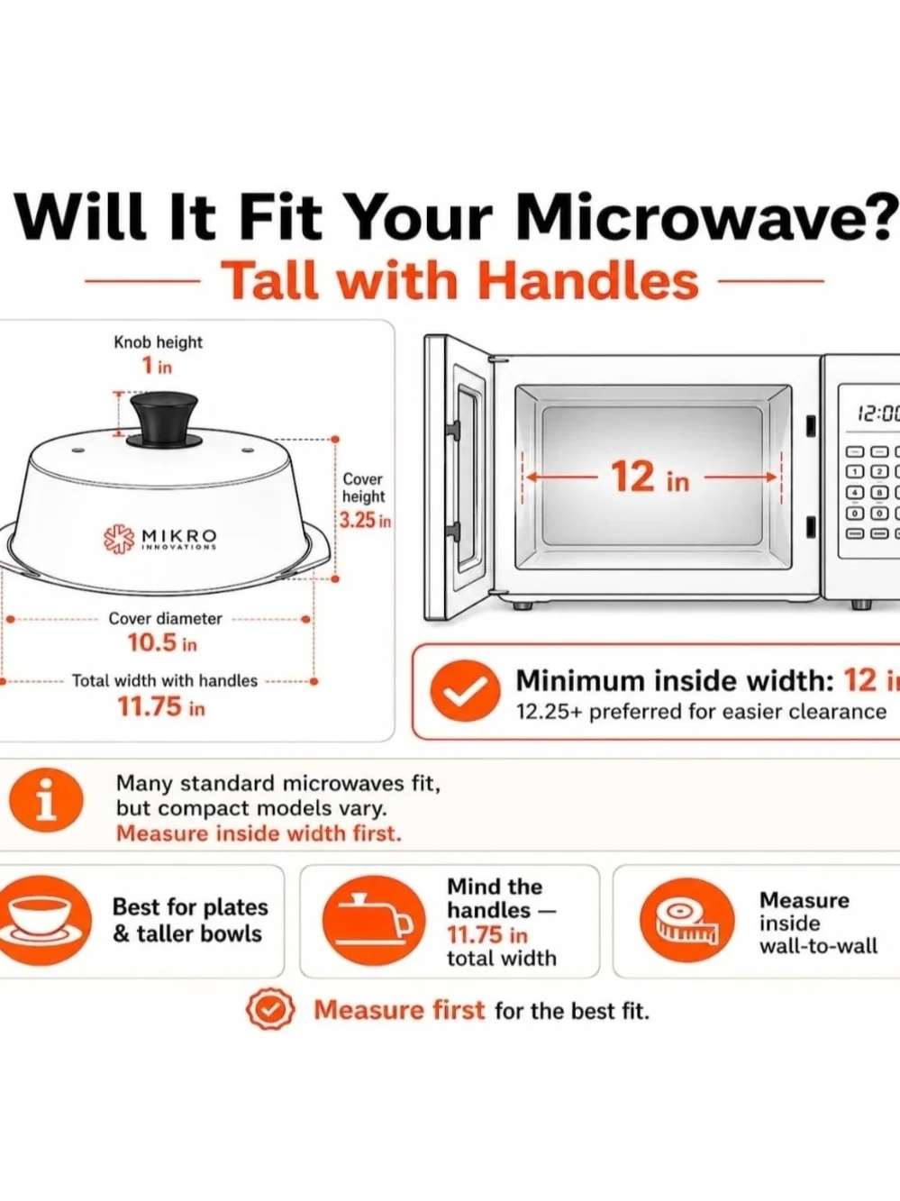 Mikro Innovations Glass Microwave Splatter Cover | 100% BPA Free - 10.5in